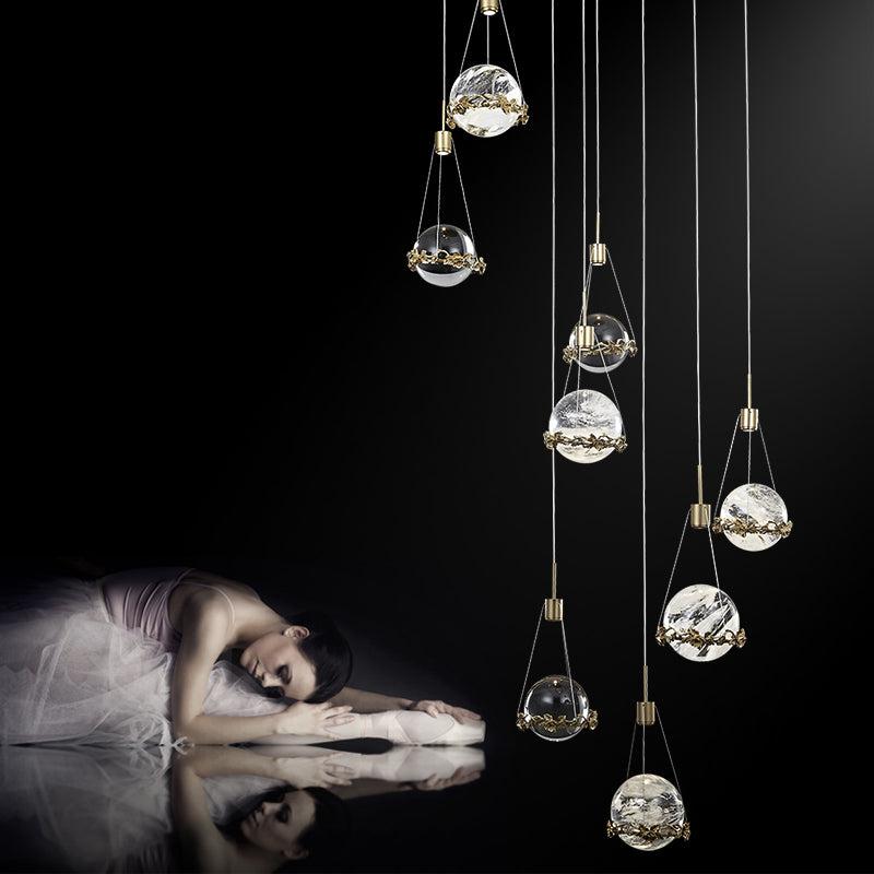 Primary Rock Crystal Ball Ceiling Mounted Staircase Chandelier-Vancei