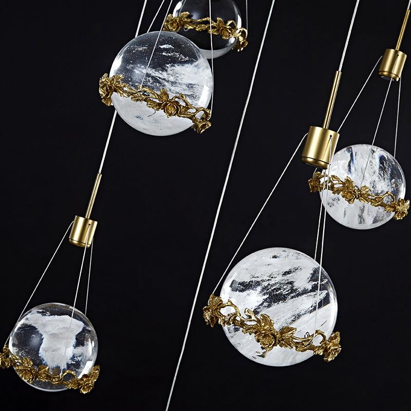 Primary Rock Crystal Ball Ceiling Mounted Staircase Chandelier-Vancei