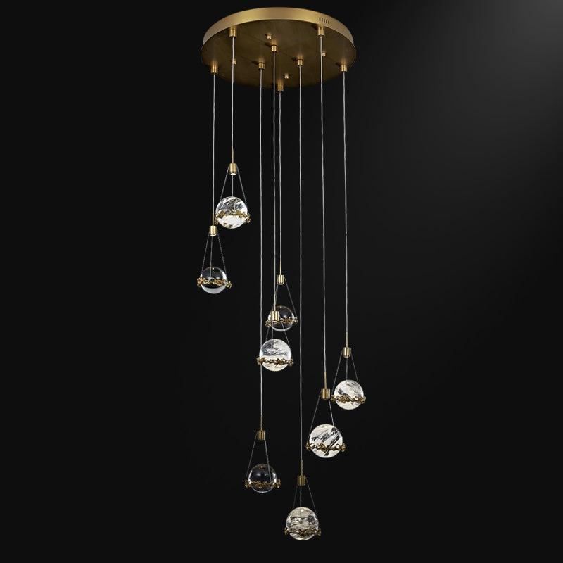 Primary Rock Crystal Ball Ceiling Mounted Staircase Chandelier-Vancei