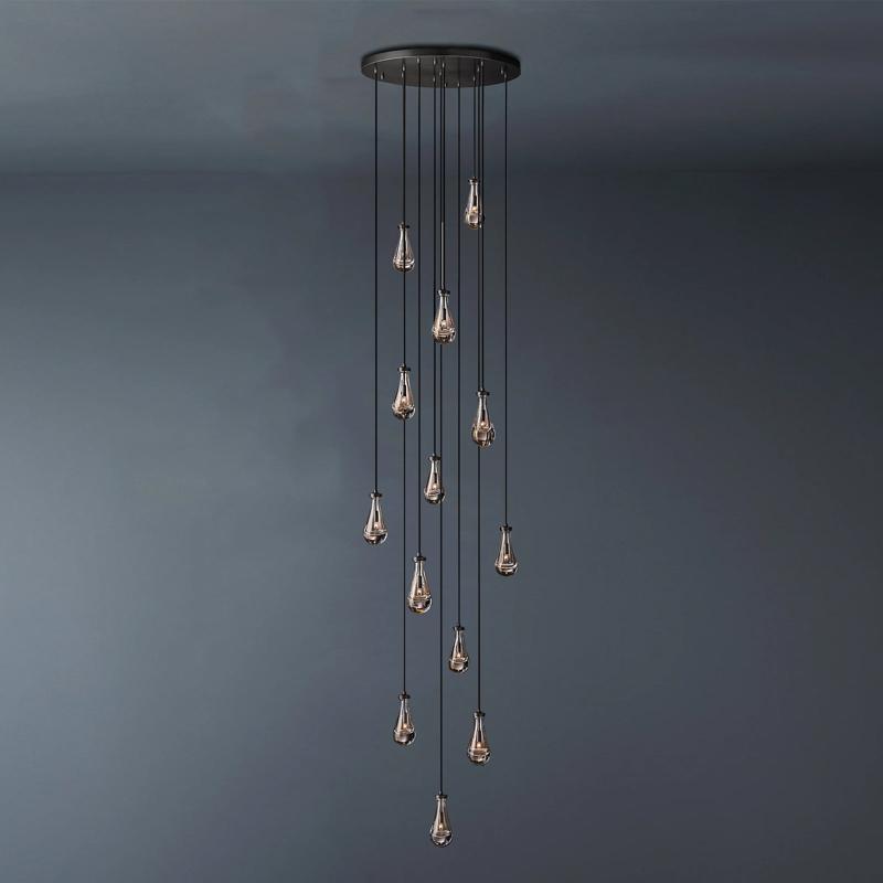Raindrop Round Long Chandelier Light 36"