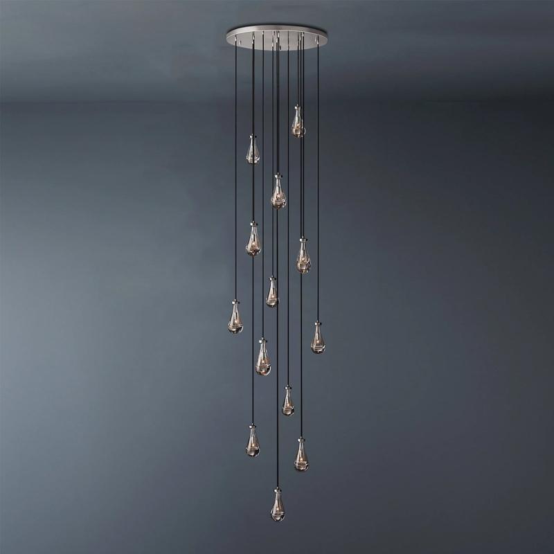 Raindrop Round Long Chandelier Light 36"