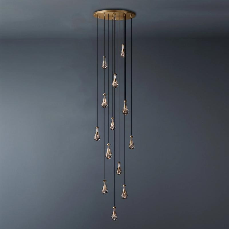 Raindrop Round Long Chandelier Light 36"