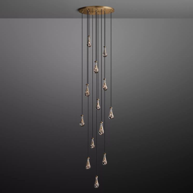 Raindrop Round Long Chandelier Light 36"