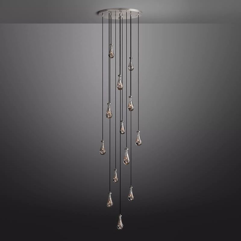 Raindrop Round Long Chandelier Light 36"