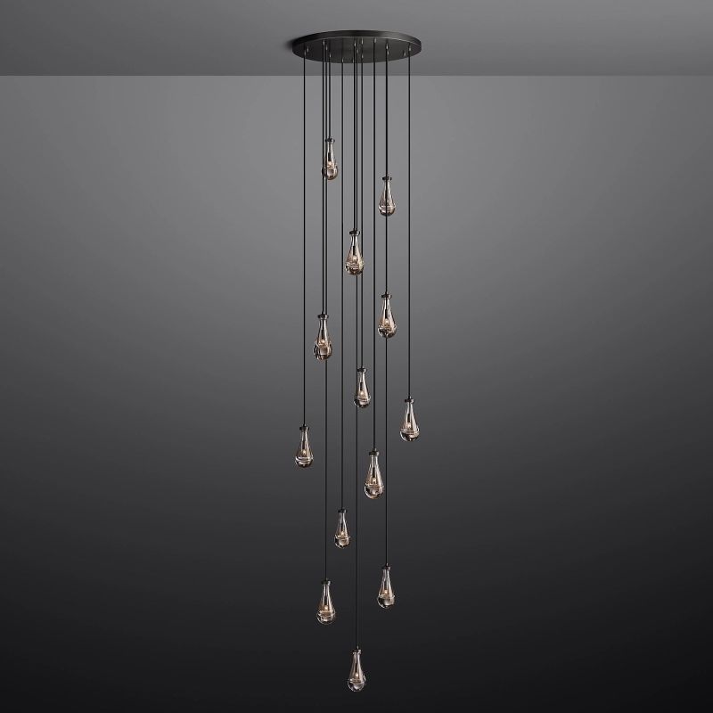 Raindrop Round Long Chandelier Light 36"