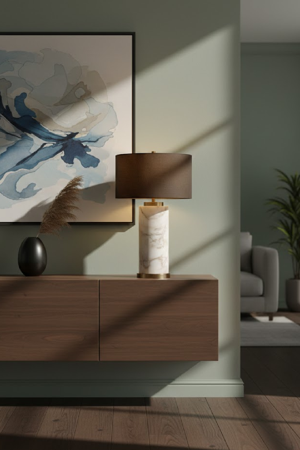 Gray Linen Marble Table Lamp | Splendido Apollolina