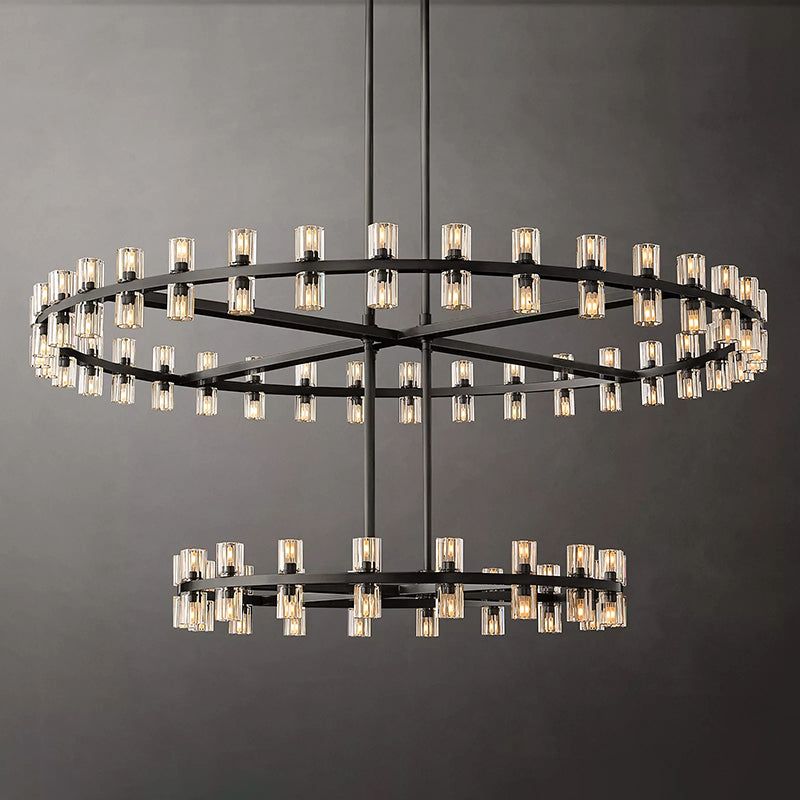 Brach Crystal Shade Two-Tier Round Chandelier 60"-Vancei