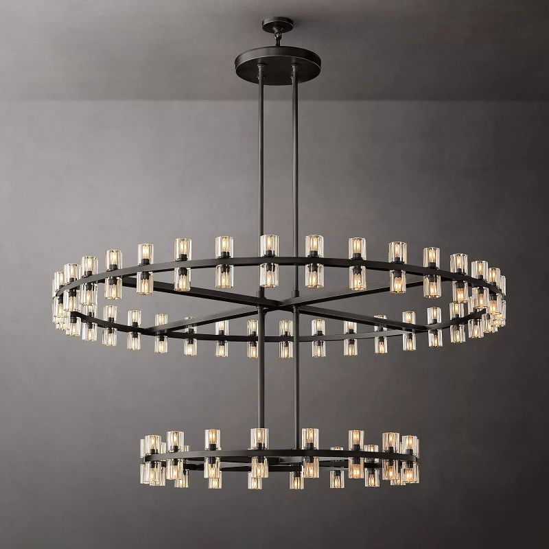 Brach Crystal Shade Two-Tier Round Chandelier 60"-Vancei