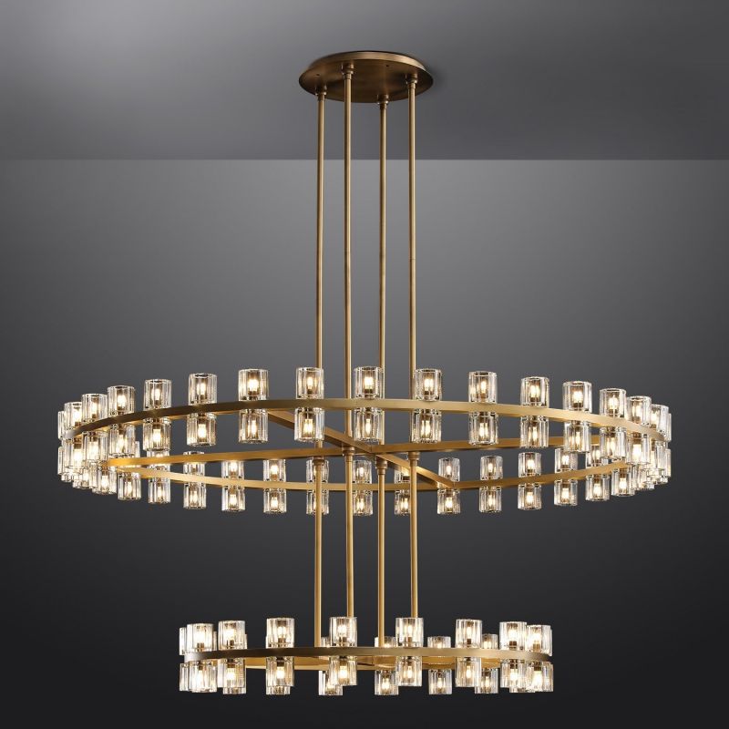 Brach Crystal Shade Two-Tier Round Chandelier 60"-Vancei