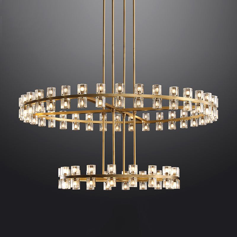 Brach Crystal Shade Two-Tier Round Chandelier 60"-Vancei