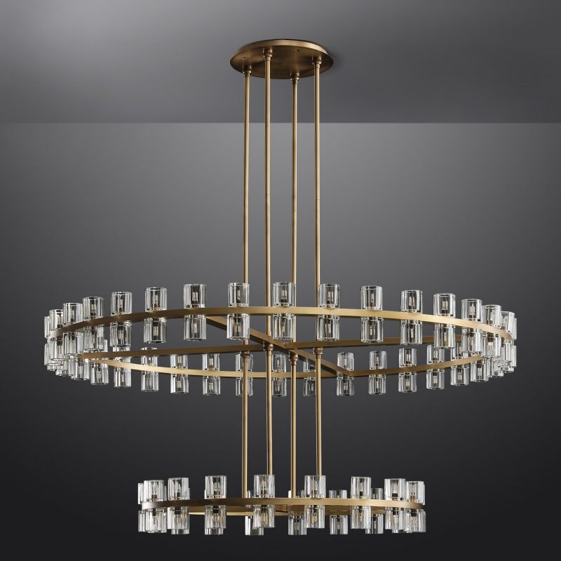 Brach Crystal Shade Two-Tier Round Chandelier 60"-Vancei