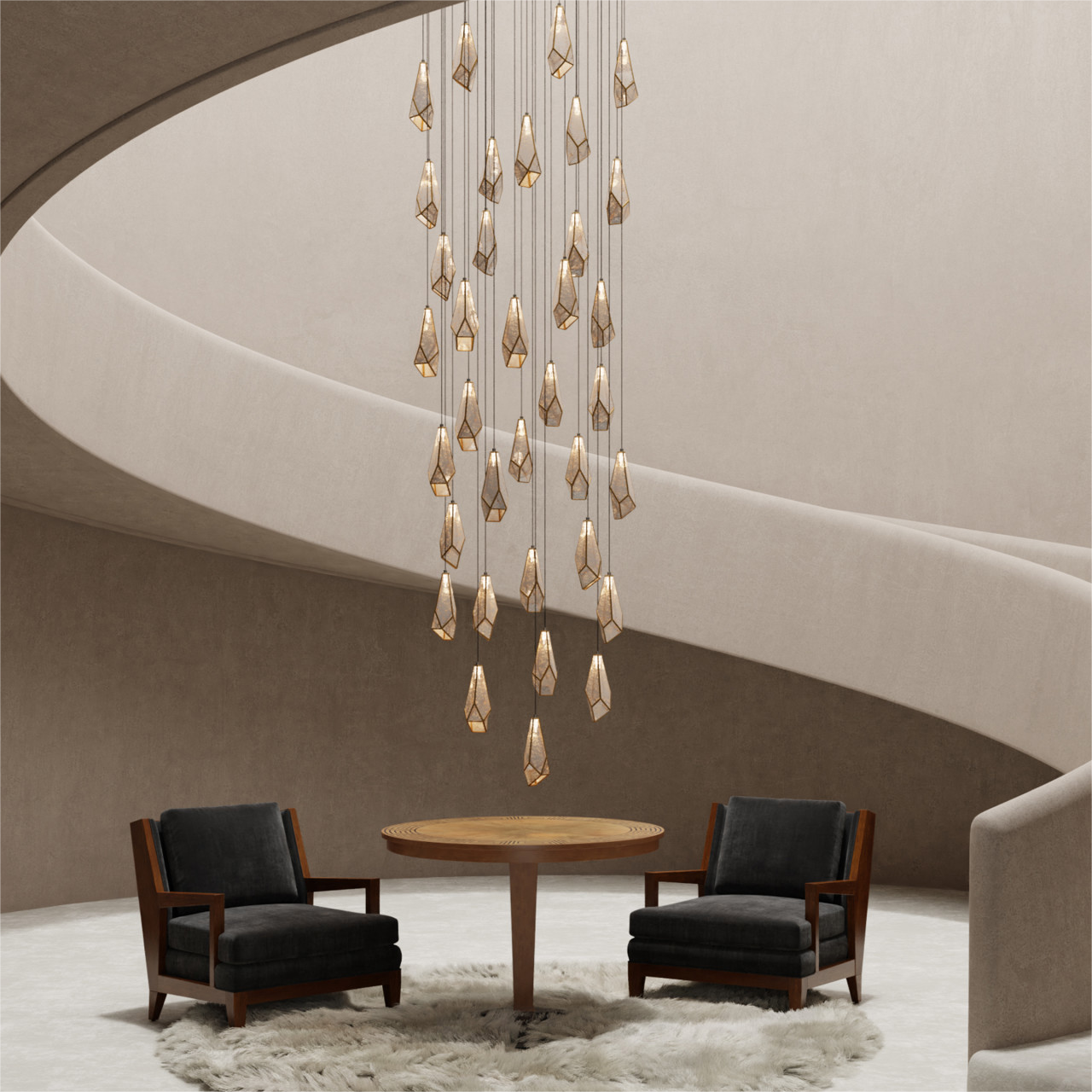 Glass Mirror 36-Light Round Multi-Drop 33'' Chandelier-Vancei