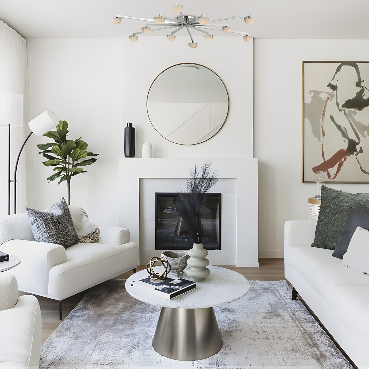 Glacera Alabaster Wearstler Pedra Large Staggered Arm Flush Mount