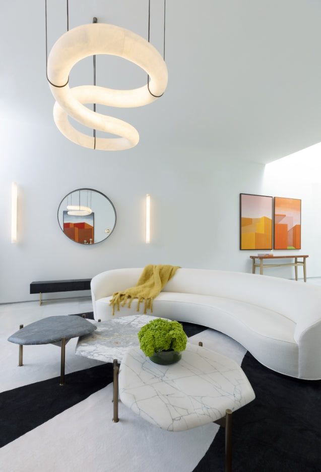 Glacera Designer Inspired Alabaster Chandelier Light For Living Room 35'' 55'' 56'' 70'' 96''W