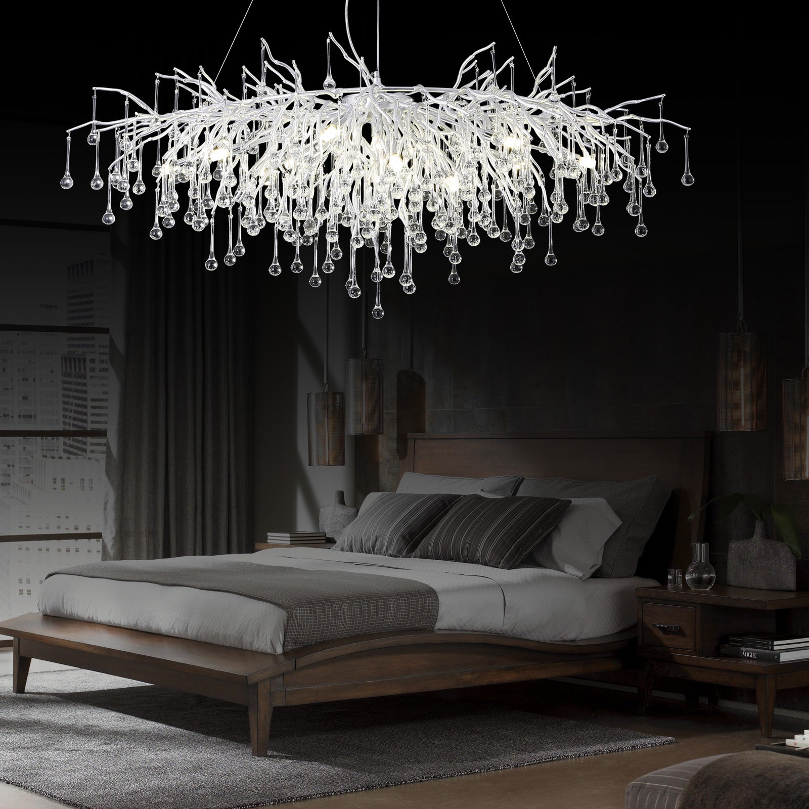 Doris Rectangle Branch Chandelier 45"L Silver-Vancei