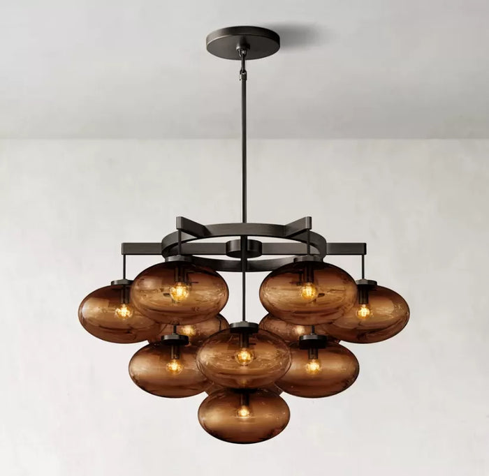 CABRETTE AMBER GALSS ROUND CHANDELIER 36"-Vancei