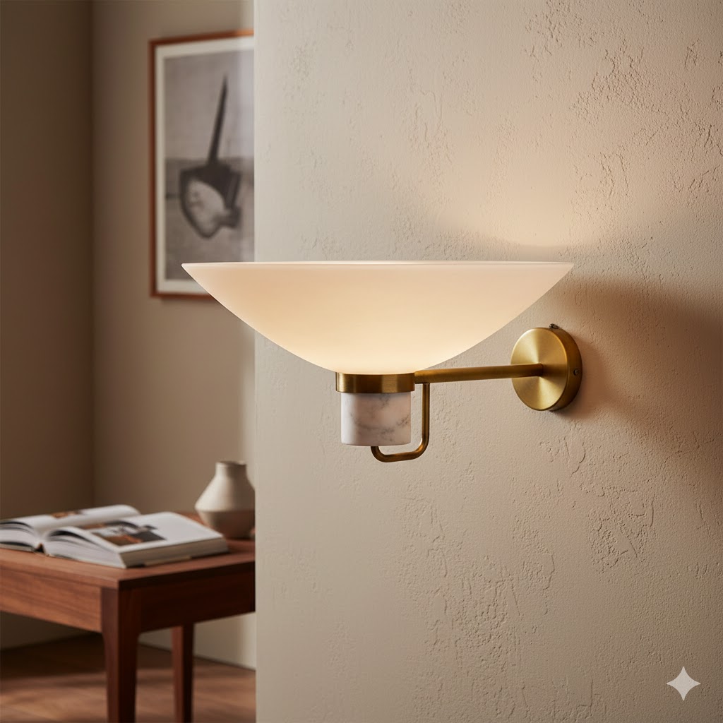 Scandinavian Brass & Glass Wall Light from Lyfa, 1960s