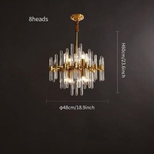 Brass Chandelier with Clear Glass Rods Shade