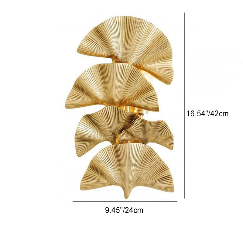 Modern Luxury Polished Brass Ginkgo Biloba 2-Light Wall Sconce Lamp For Hallway