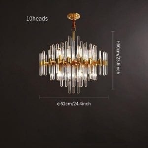 Brass Chandelier with Clear Glass Rods Shade