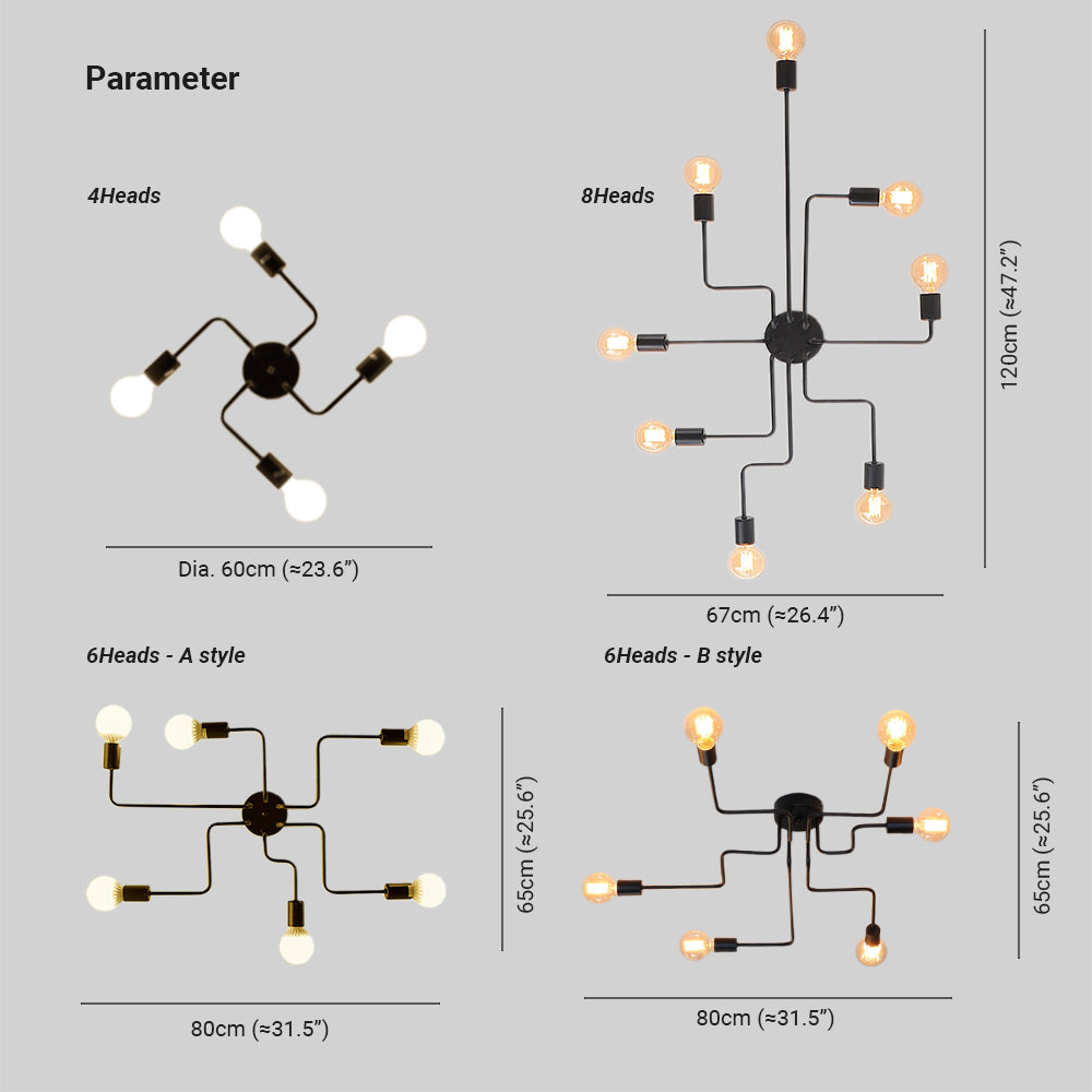Vintage Moderna Minimalista Industrial Metal Lámpara de Techo Negra