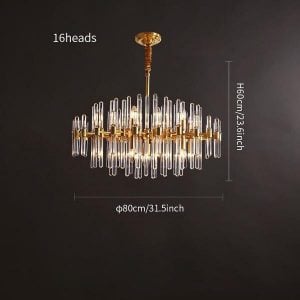 Brass Chandelier with Clear Glass Rods Shade