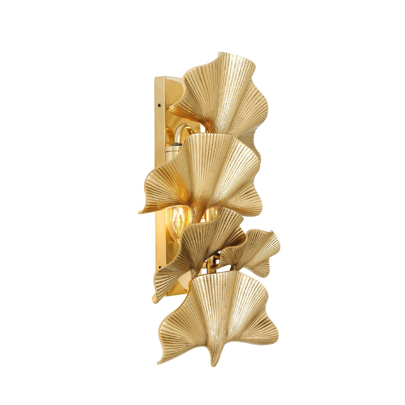 Modern Luxury Polished Brass Ginkgo Biloba 2-Light Wall Sconce Lamp For Hallway