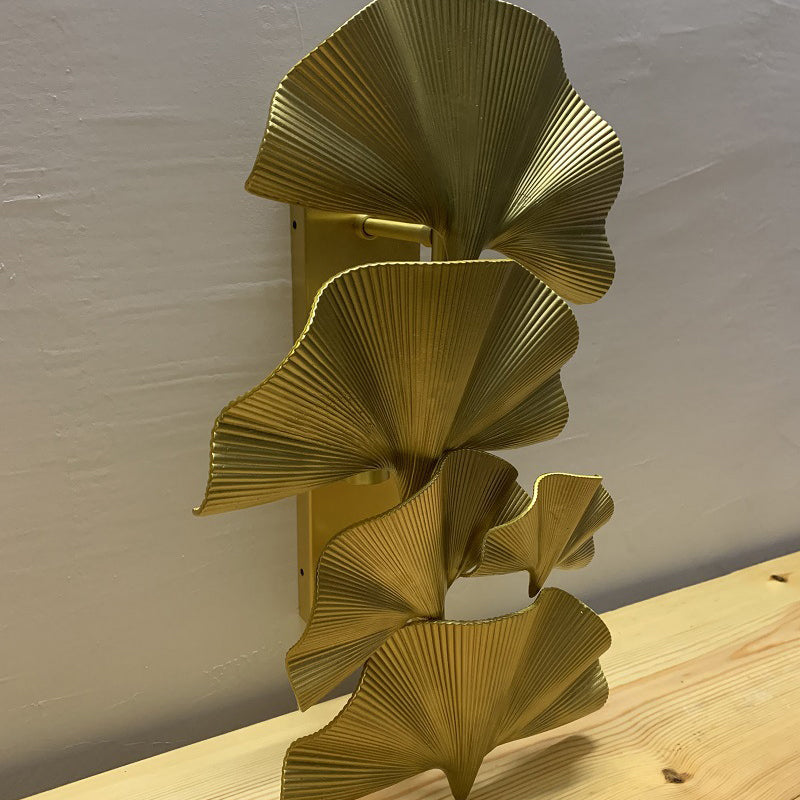 Modern Luxury Polished Brass Ginkgo Biloba 2-Light Wall Sconce Lamp For Hallway