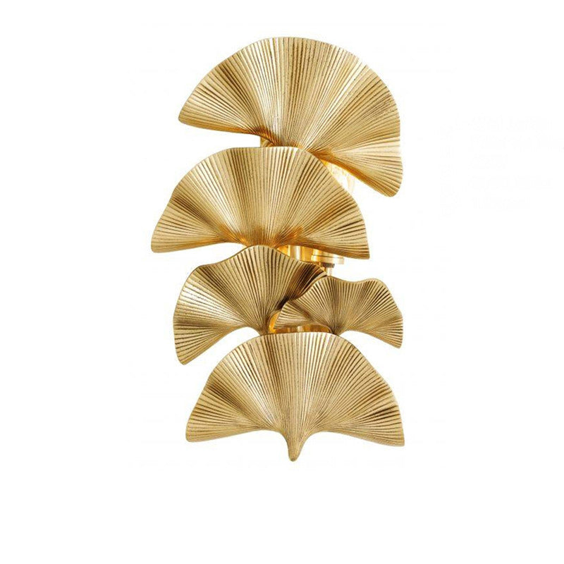 Modern Luxury Polished Brass Ginkgo Biloba 2-Light Wall Sconce Lamp For Hallway