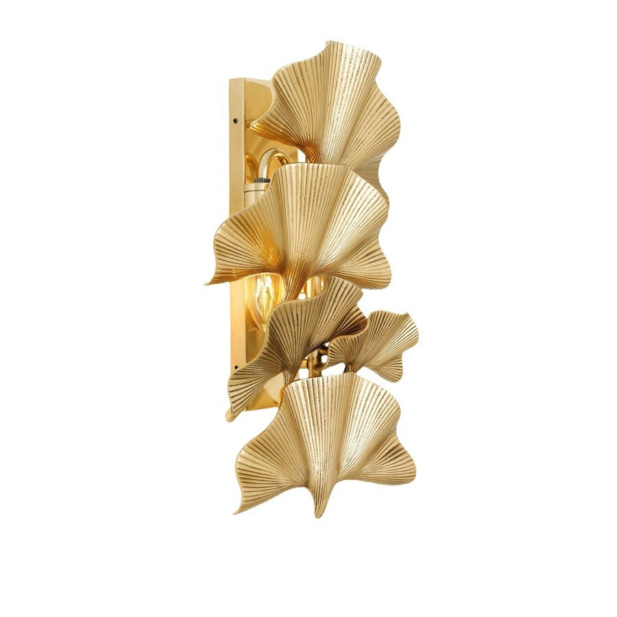 Modern Luxury Polished Brass Ginkgo Biloba 2-Light Wall Sconce Lamp For Hallway