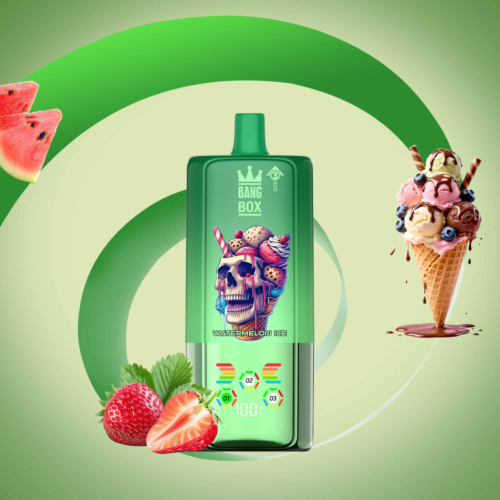 BANG BOX 80000 Puffs 3 in1 Flavor Disposable Vape - Watermelon Ice + Strawberry Ice Cream + Triple Melon