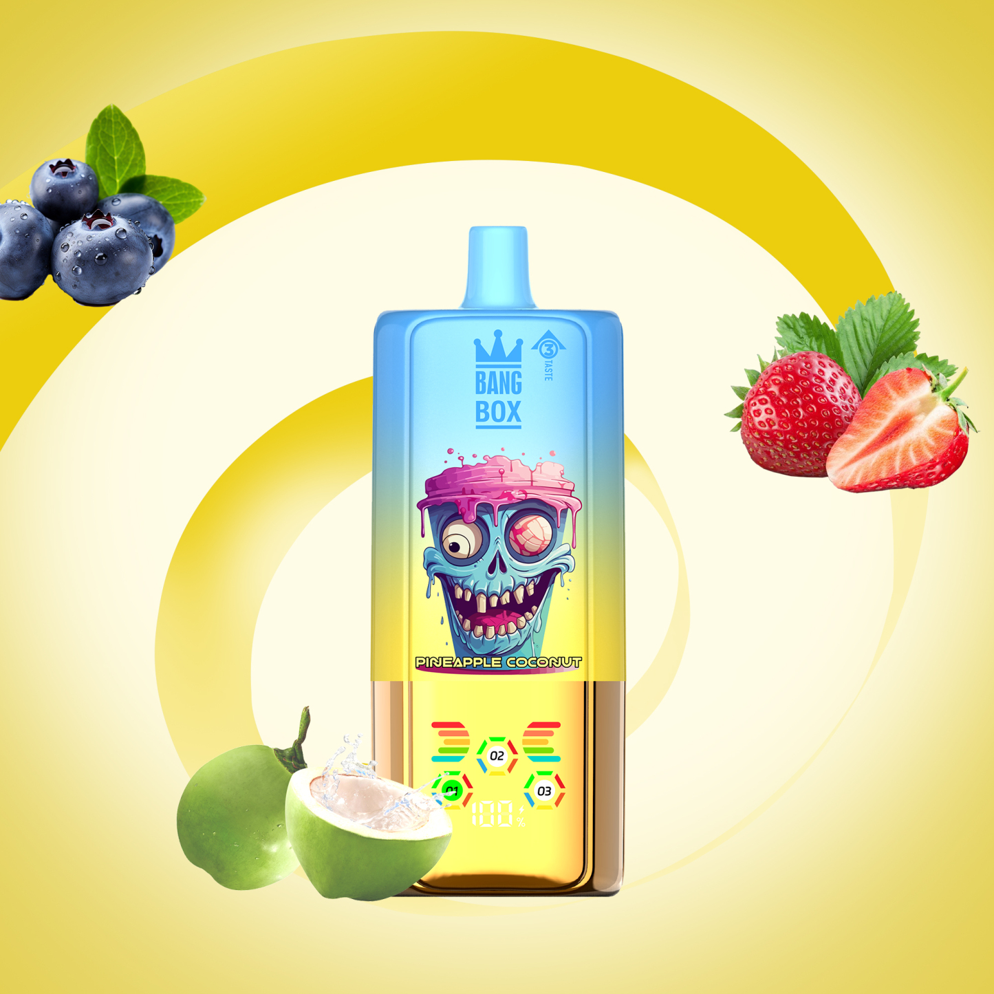 BANG BOX 80000 Puffs 3 in1 Flavor Disposable Vape - Pineapple Coconut + Strawberry Raspberry Candy + Blue Razz Ice