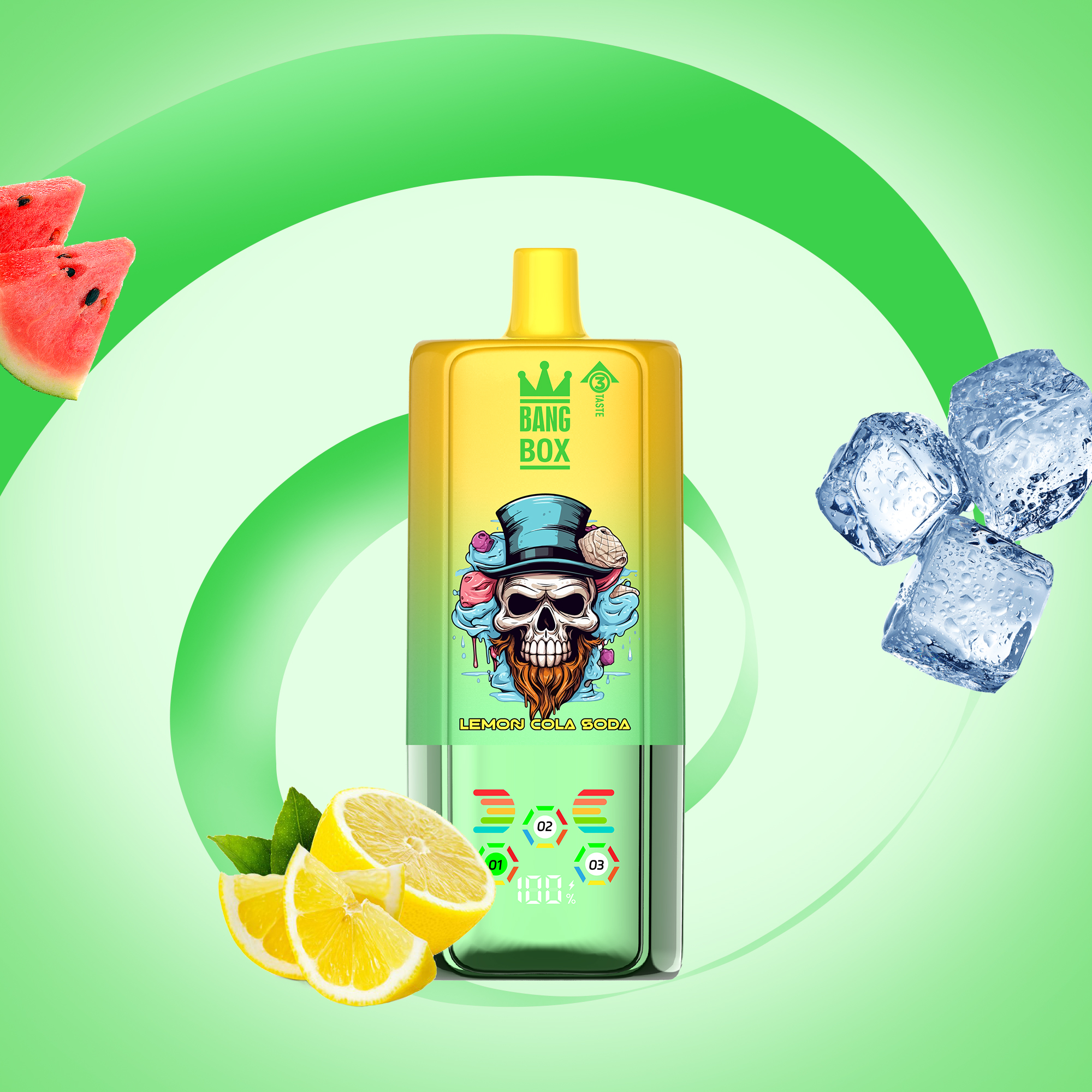 BANG BOX 80000 Puffs 3 in1 Flavor Disposable Vape - Lemon Cola Soda + Watermelon Gum + Black Dragon Ice