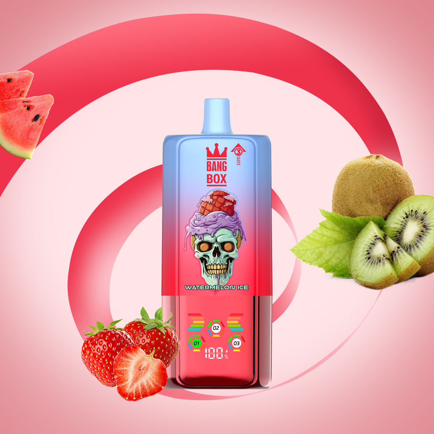 BANG BOX 80000 Puffs 3 in1 Flavor Disposable Vape - Watermelon Ice + Red Bull + Strawberry Kiwi