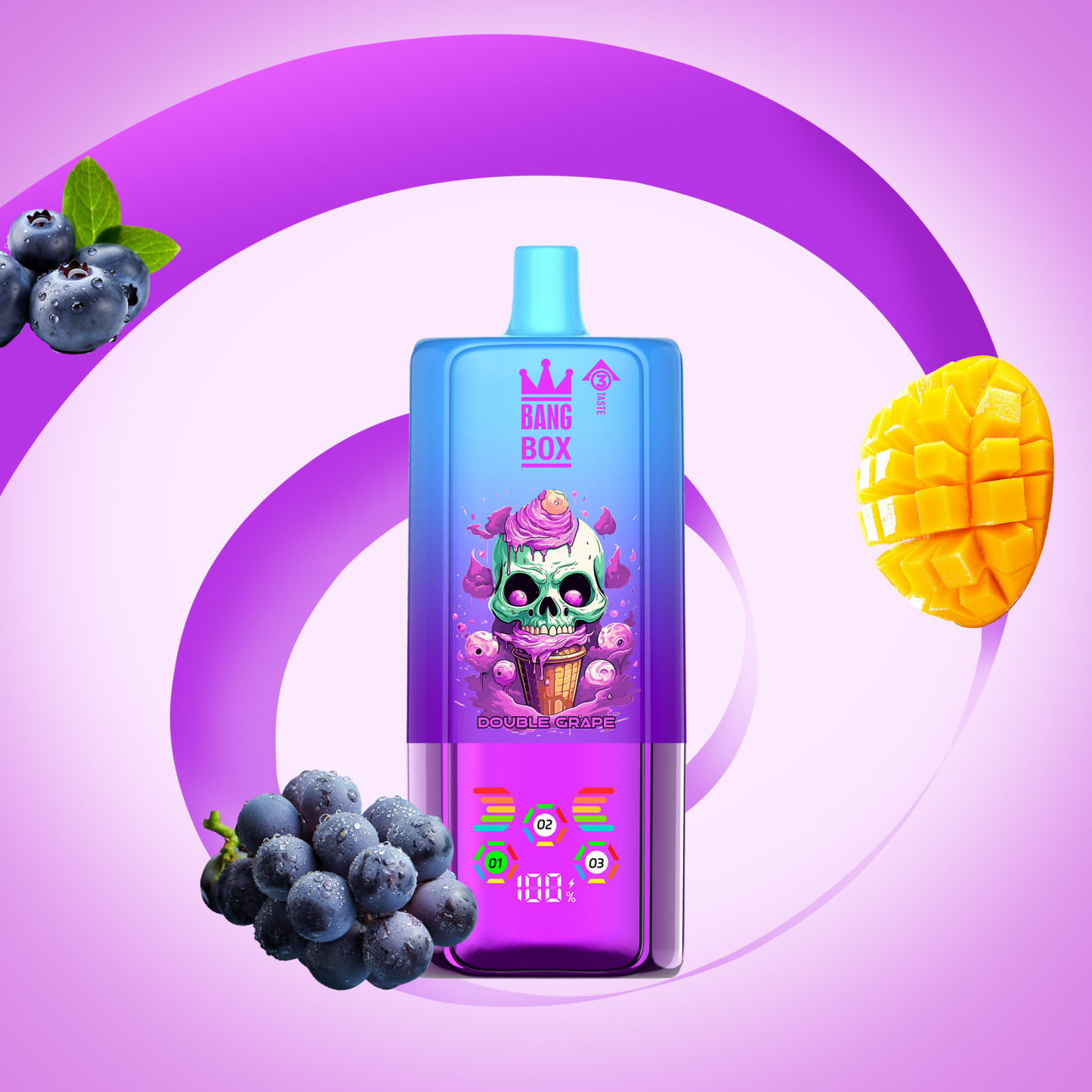 BANG BOX 80000 Puffs 3 in1 Flavor Disposable Vape - Double Grape + Strawberry Mango + Blueberry Sour Raspberry Ice