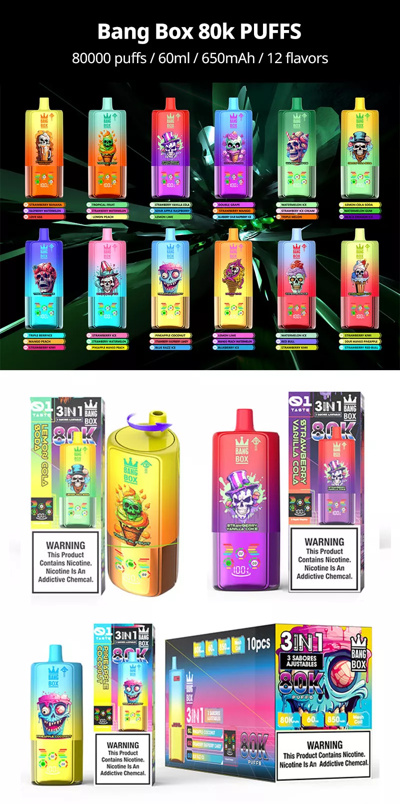 bang box 80000 puffs 3 in 1 triple vape 12 flavors