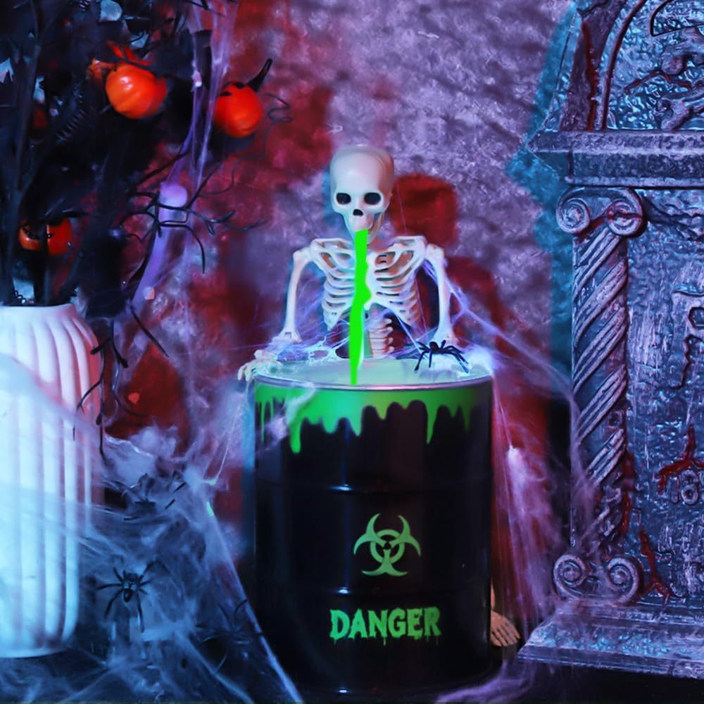 Halloween Puking Skeleton with UV Black Light Water Pump Bucket