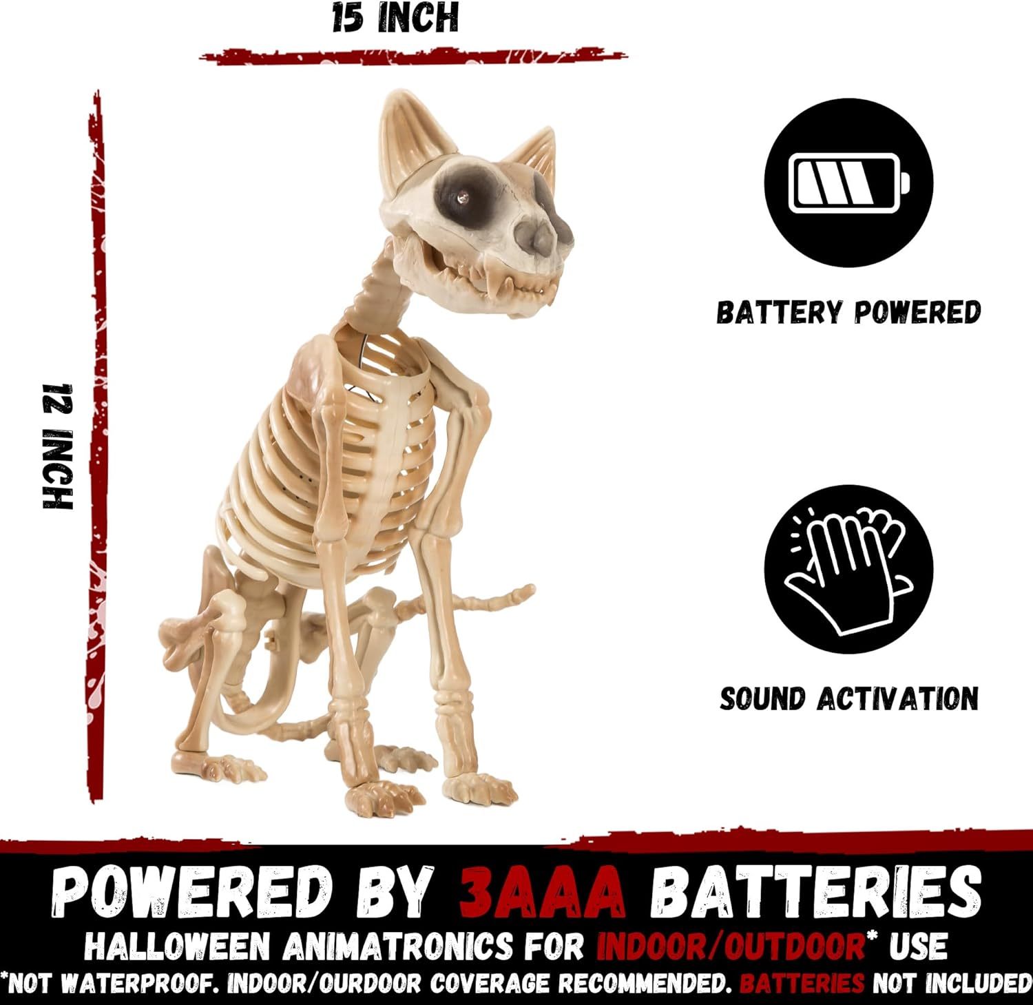 Halloween Animatronics 15" Skeleton Cat
