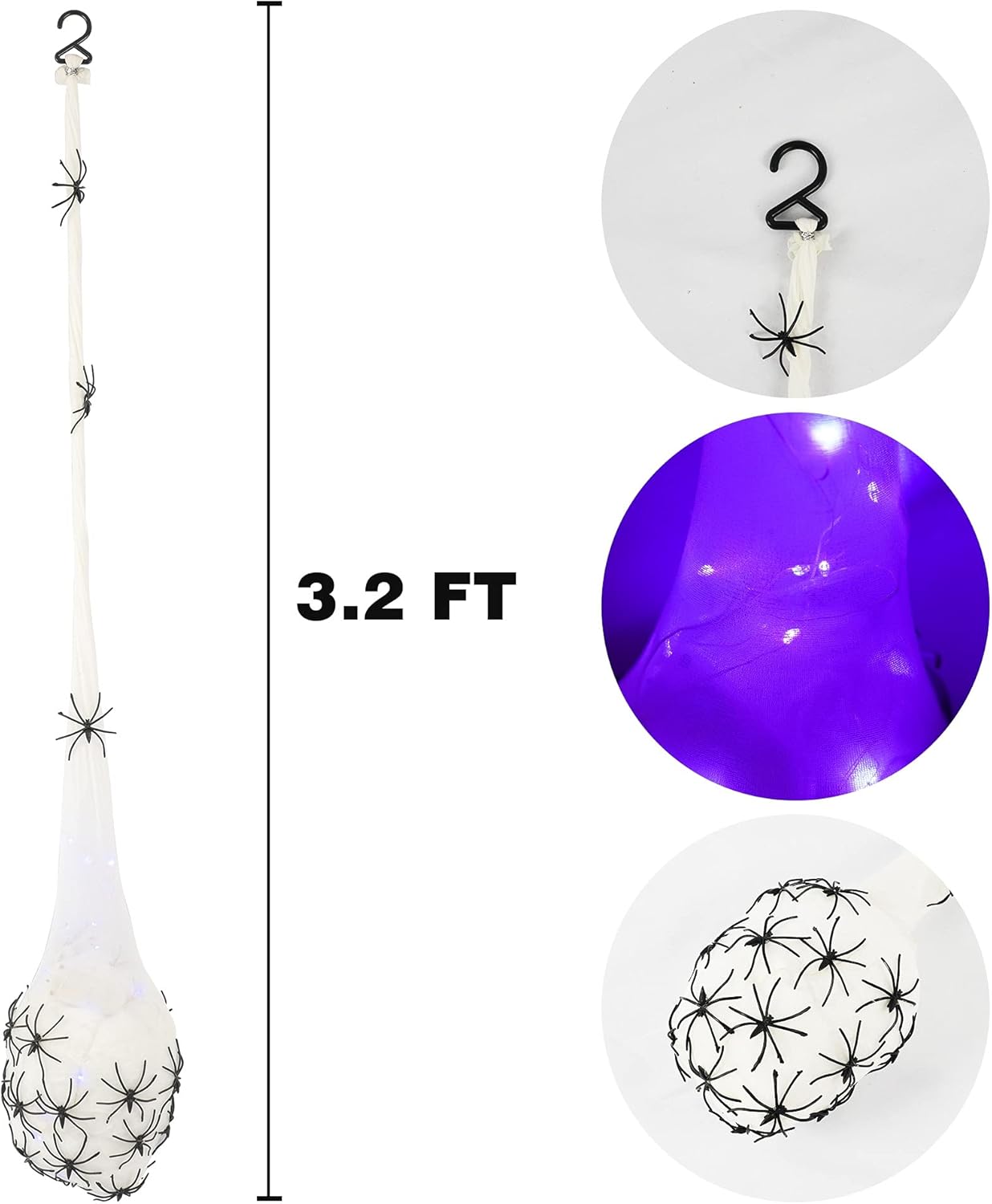 3.2FT Halloween Hanging Light Up Spider Egg Sacs 3 Packs