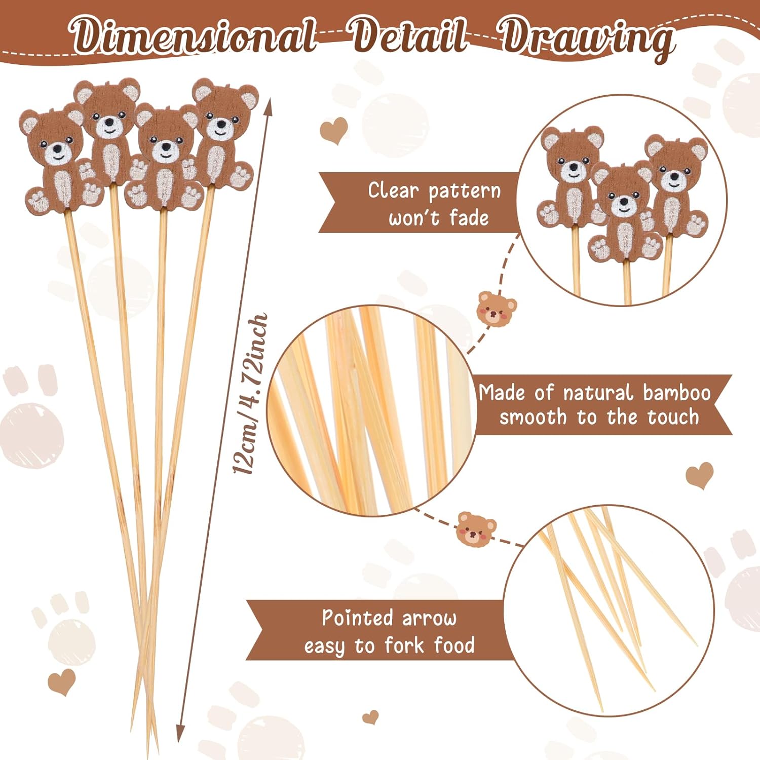 100 Pcs Bear Cocktail Picks 4.7 Inch