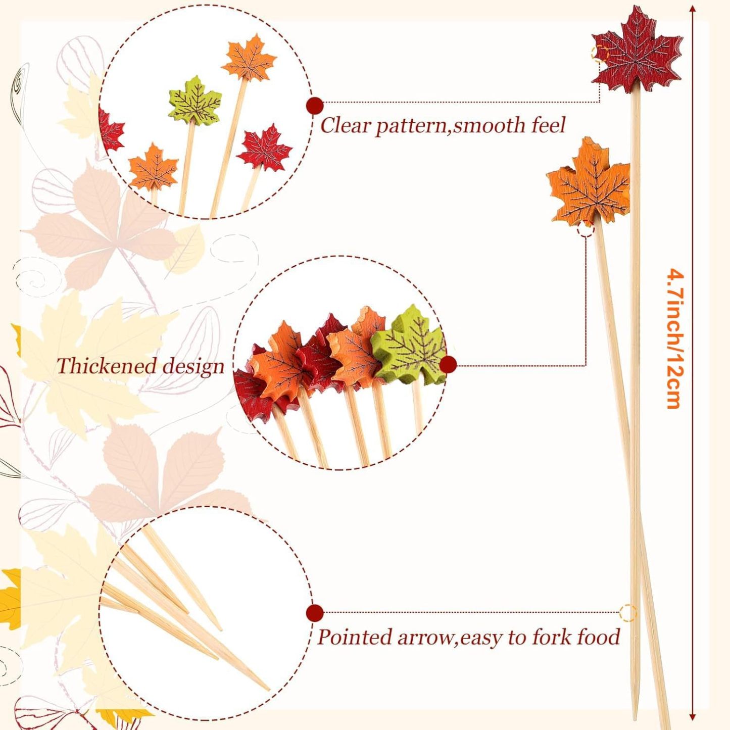 100Pcs Fall Cocktail Picks 4.7inch