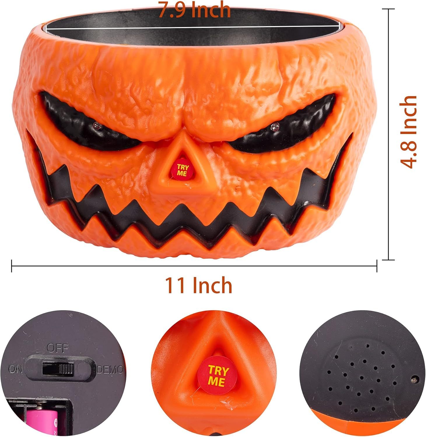 Halloween Candy Bowl, Animated Lighted Red Eyes and Sound