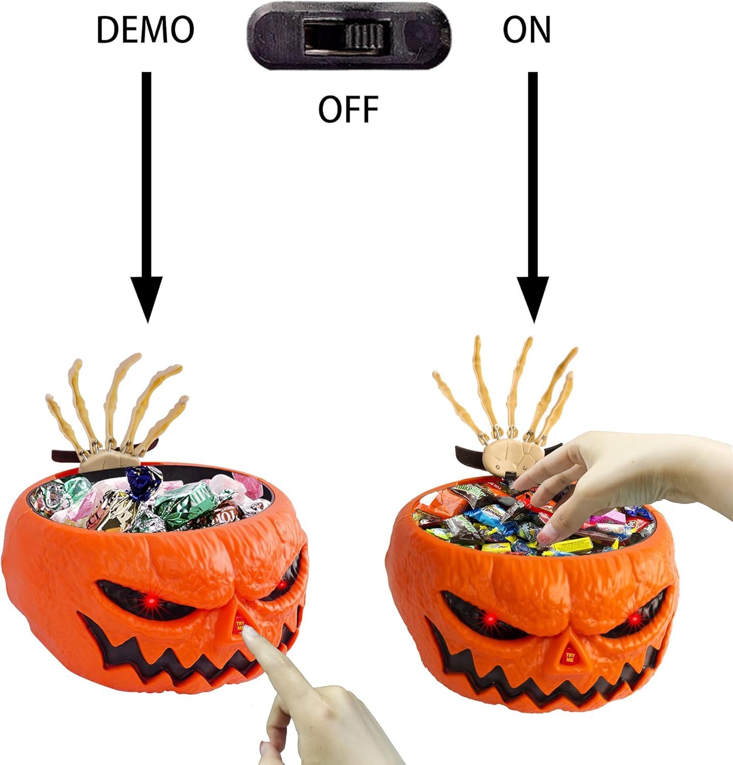 Halloween Candy Bowl, Animated Lighted Red Eyes and Sound
