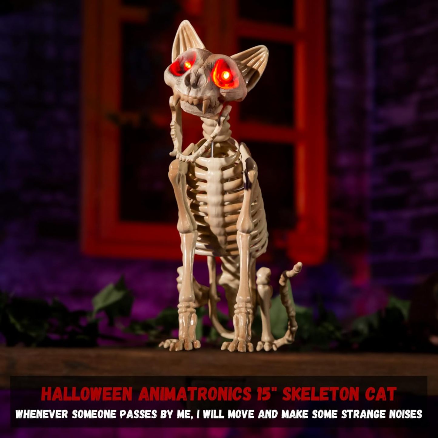Halloween Animatronics 15" Skeleton Cat