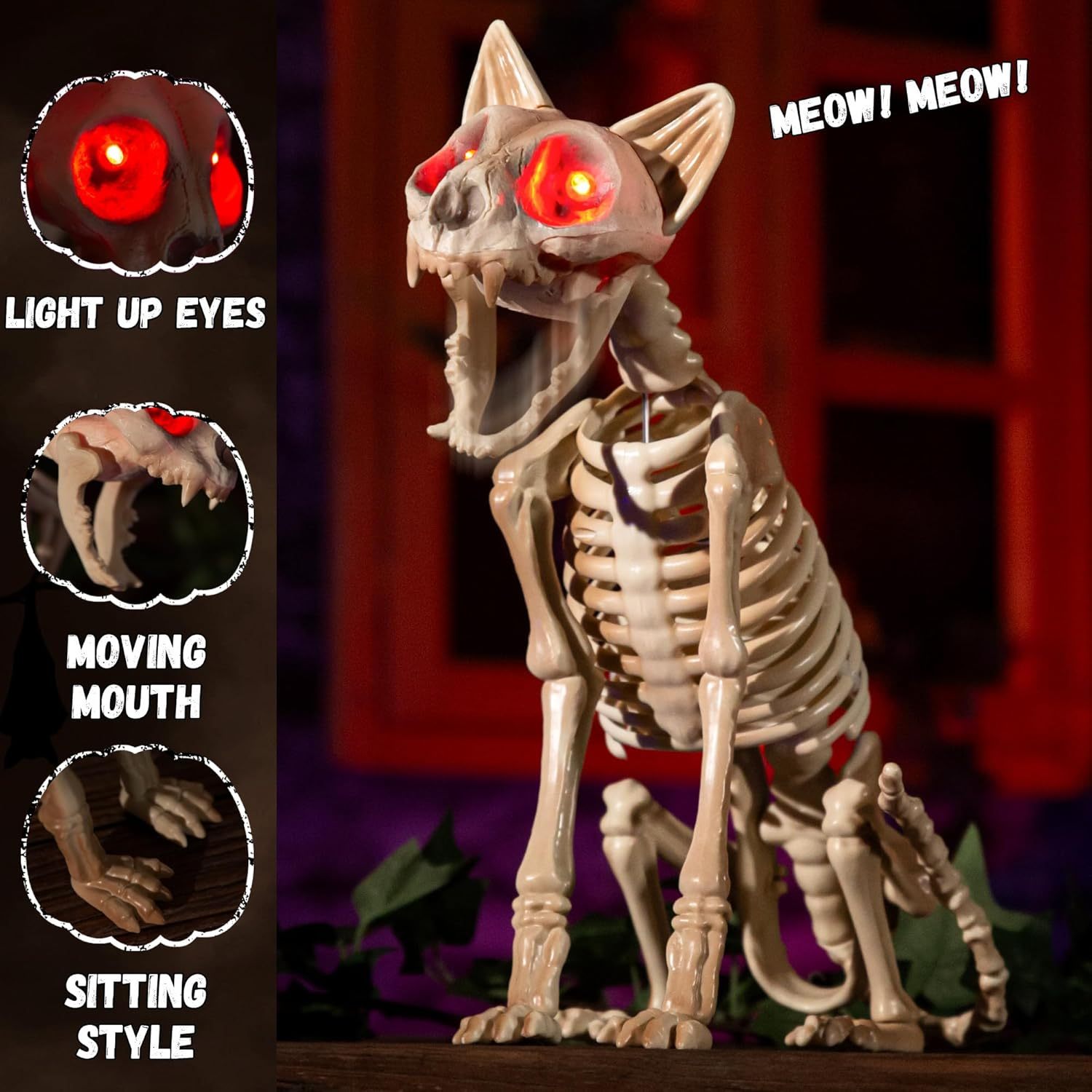 Halloween Animatronics 15" Skeleton Cat
