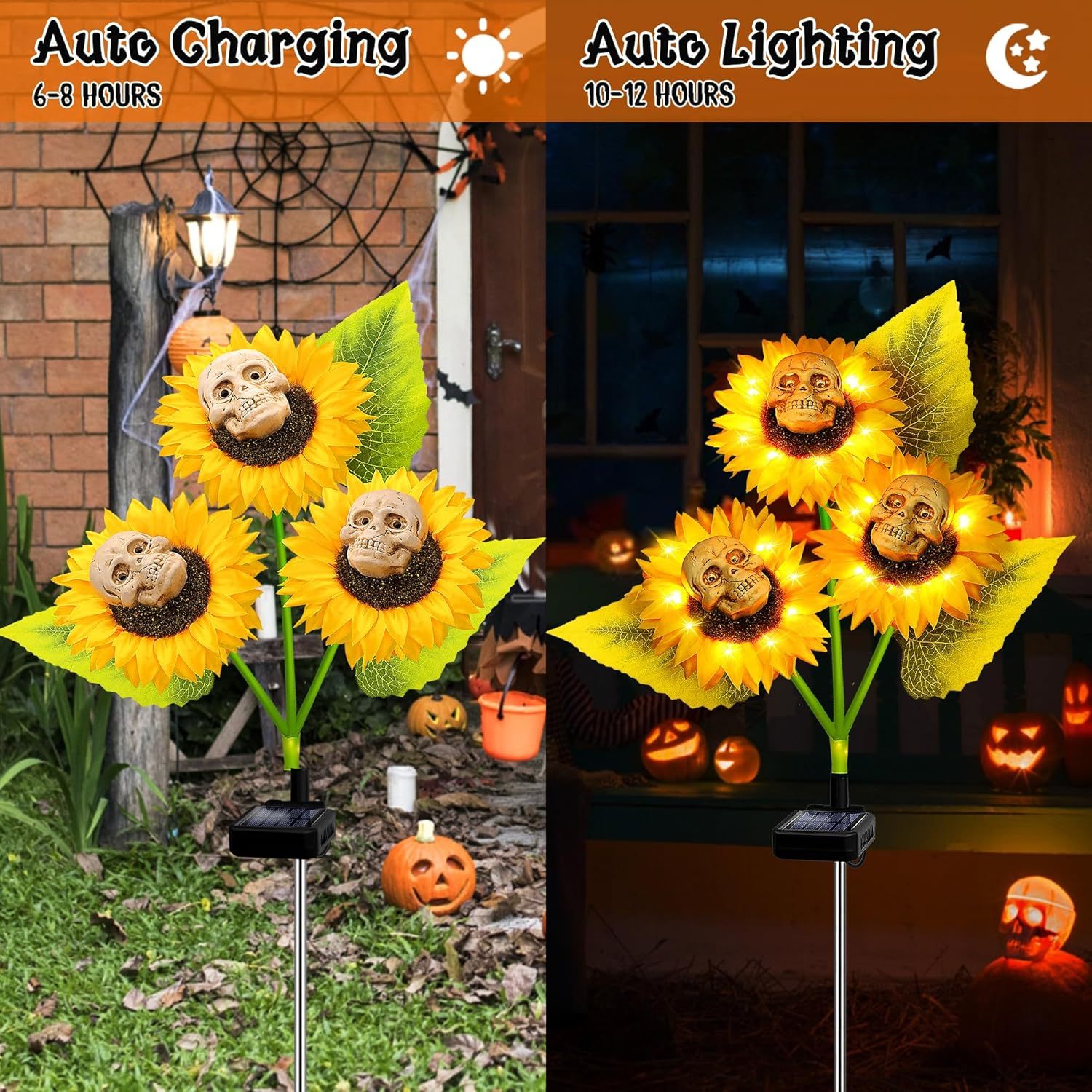 2 Pack Halloween Solar Skull Sunflowers Lights