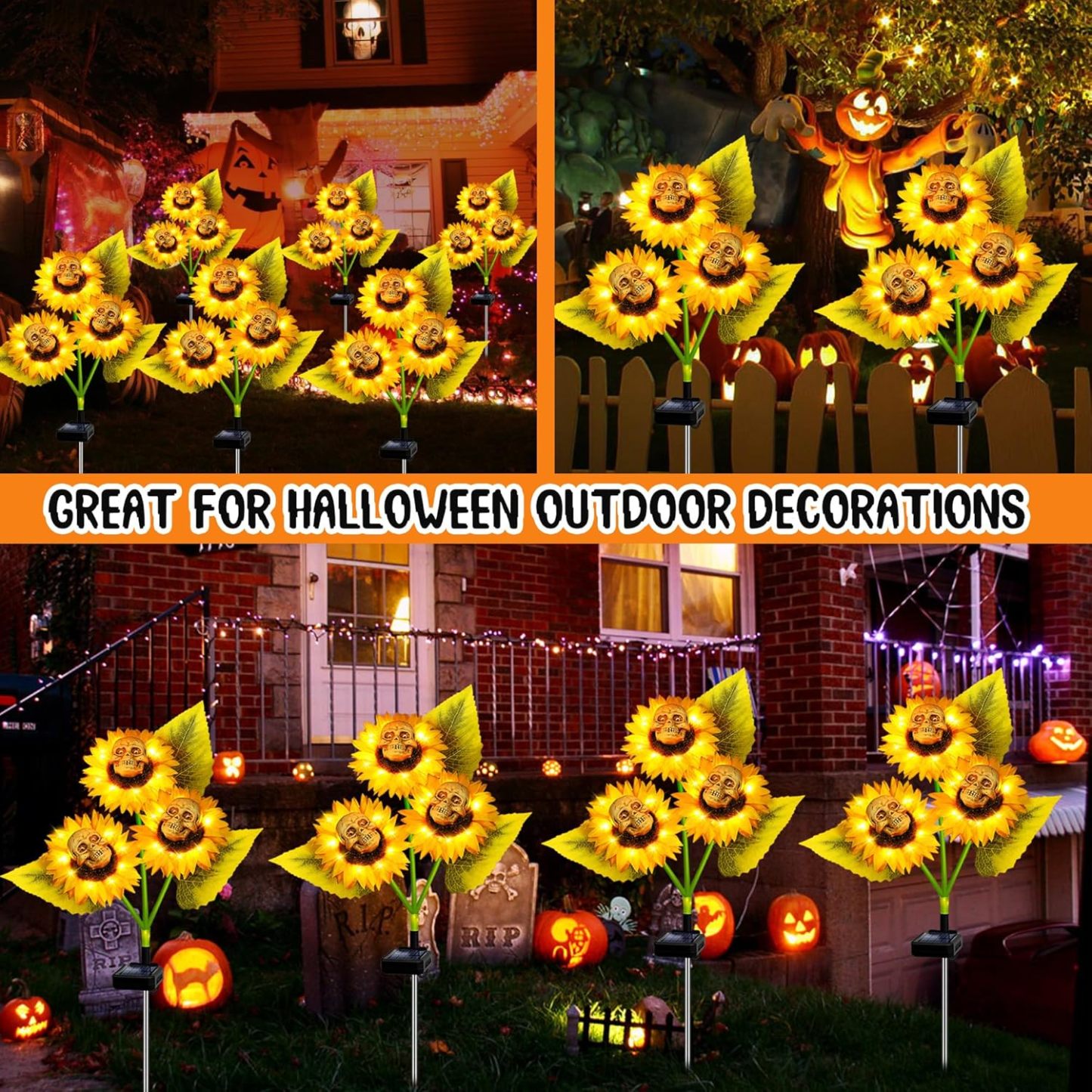 2 Pack Halloween Solar Skull Sunflowers Lights