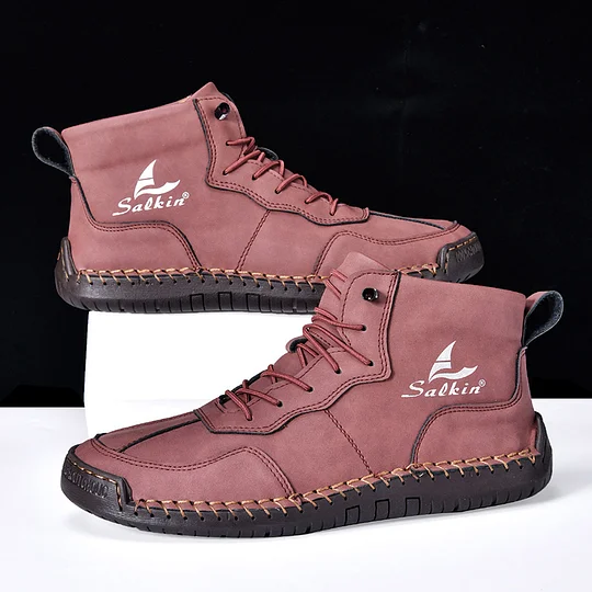 (⏰Limited Time Sale 70% OFF) Men's Orthopedic Comfortable Handmade Leather Boots - Waterproof, Non-Slip, Arch Support, Wide Toe, Shock-Absorbing, Outdoor Leather Boots      (4)View