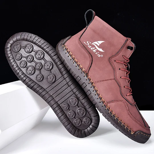 (⏰Limited Time Sale 70% OFF) Men's Orthopedic Comfortable Handmade Leather Boots - Waterproof, Non-Slip, Arch Support, Wide Toe, Shock-Absorbing, Outdoor Leather Boots      (4)View