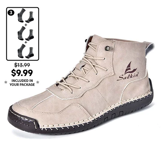 (⏰Limited Time Sale 70% OFF) Men's Orthopedic Comfortable Handmade Leather Boots - Waterproof, Non-Slip, Arch Support, Wide Toe, Shock-Absorbing, Outdoor Leather Boots      (4)View